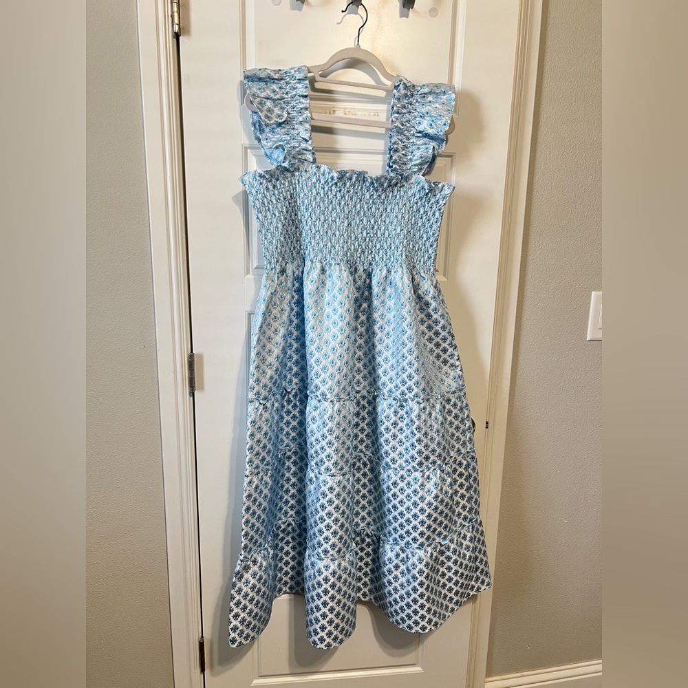 Hill House Ellie Nap Dress in Blue Snowflake Brocade